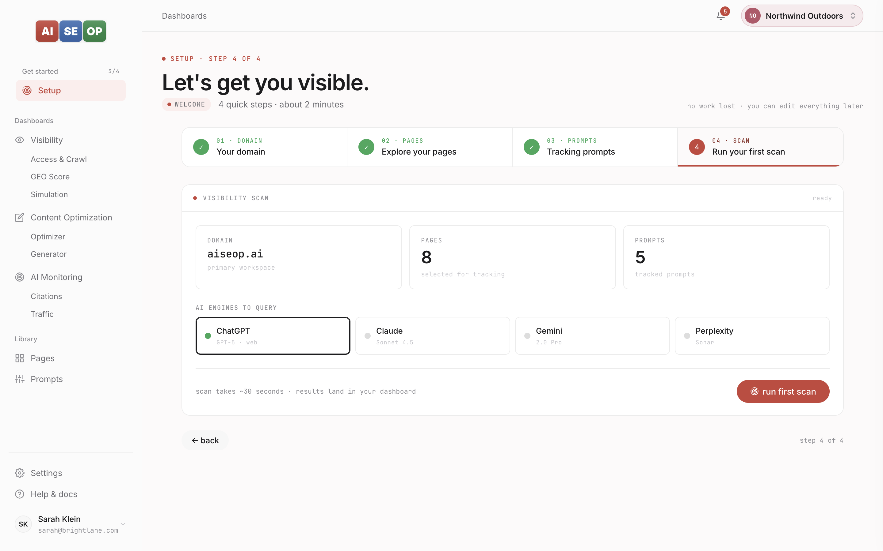 Onboarding step 4 — run your first visibility scan across engines